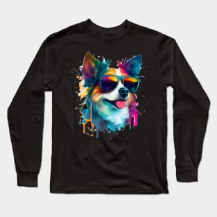 Colourful cool Border Collie dog with sunglasses Long Sleeve T-Shirt